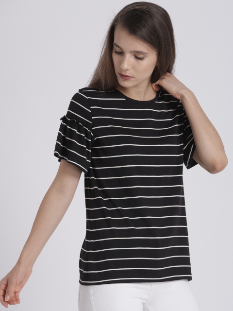

Chemistry Women Black Striped Round Neck T-shirt