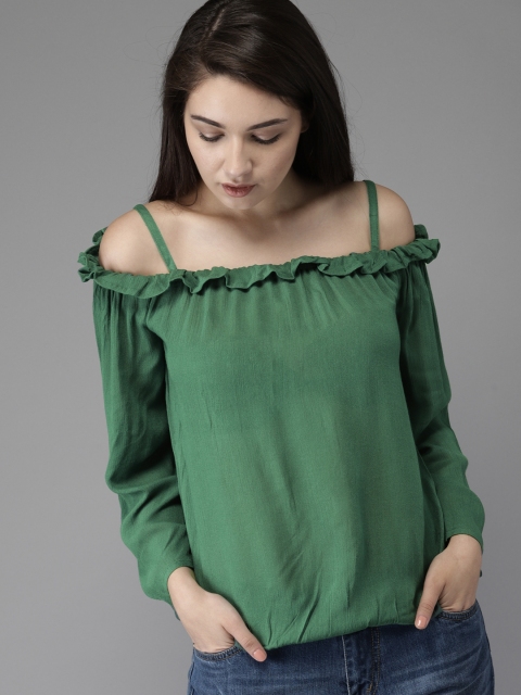 

Moda Rapido Women Green Solid Blouson Top
