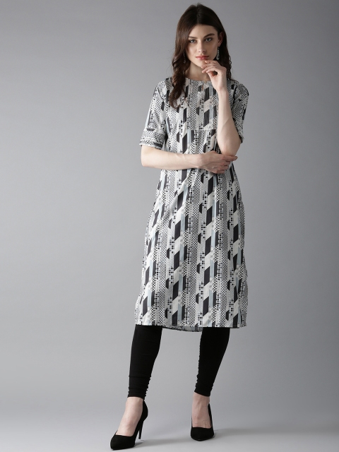 

HERE&NOW Women Off-White & Black Printed Straight Kurta