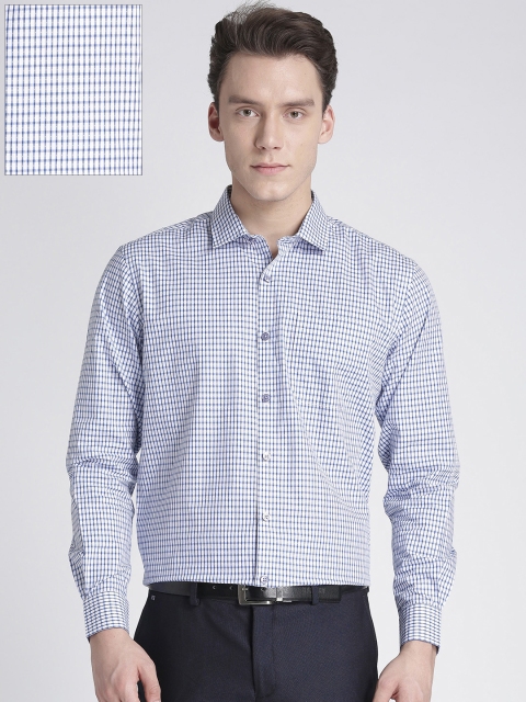 

Splash Men White & Blue Tailored Fit Checked Formal Shirt