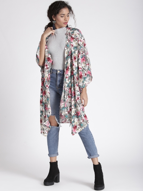 

Splash White & Pink Floral Print Open Front Shrug