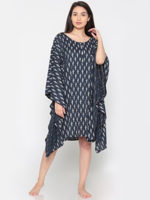 

The Kaftan Company Navy Printed Kaftan Cover-Up Dress LW_VS_COZYSH008, Navy blue