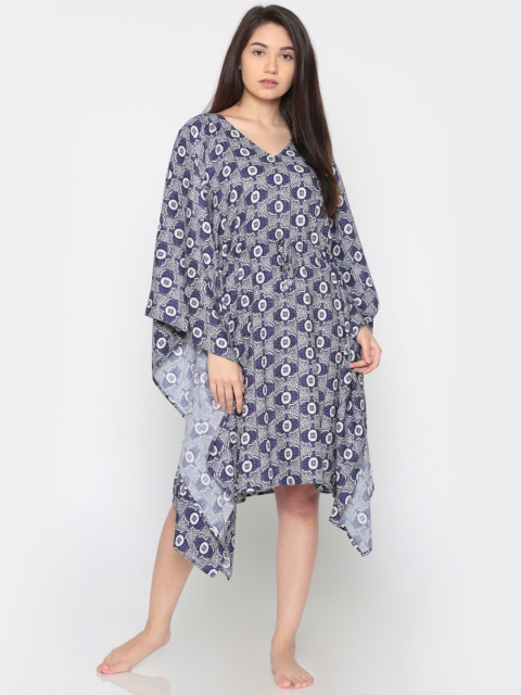 

The Kaftan Company Navy Blue & White Printed Nightdress LW_VS_SELENA09