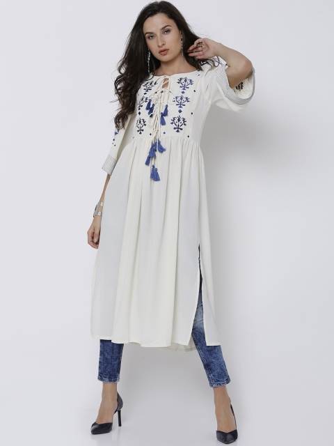 

Vishudh Women Cream-Coloured Solid A-Line Kurta