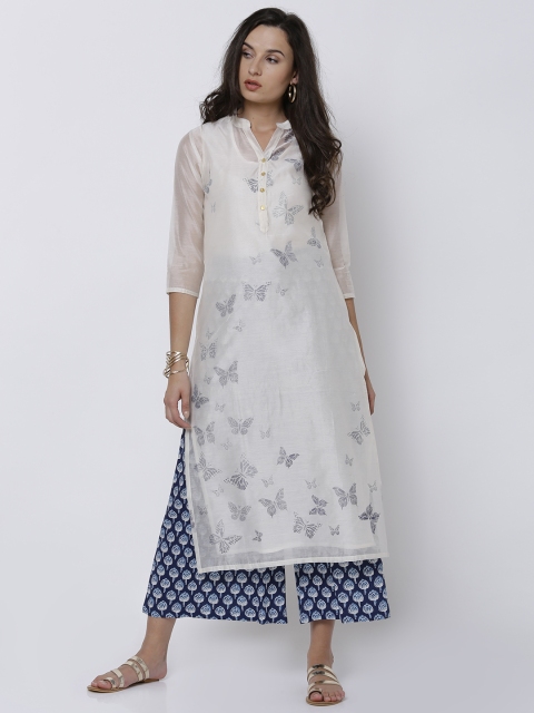 

Vishudh Women Cream-Coloured Printed Straight Kurta