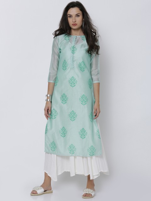 

Vishudh Women Green Printed Straight Kurta