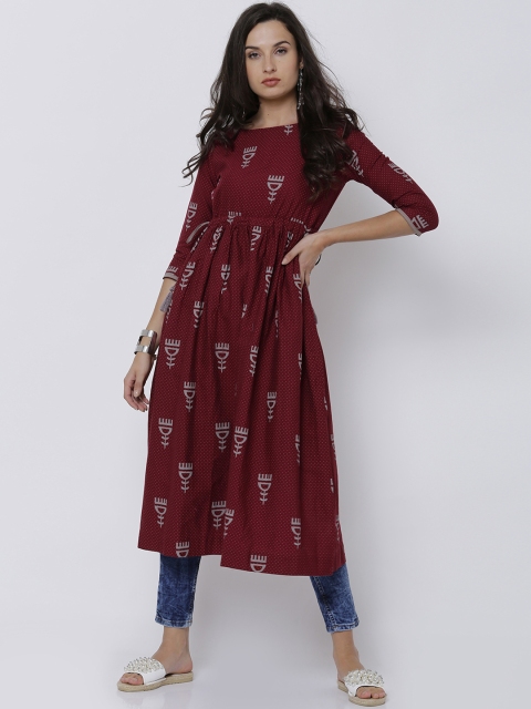 

Vishudh Women Maroon & Beige Printed A-Line Kurta