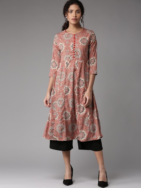 

Moda Rapido Women Rust Red & Beige Printed A-Line Kurta