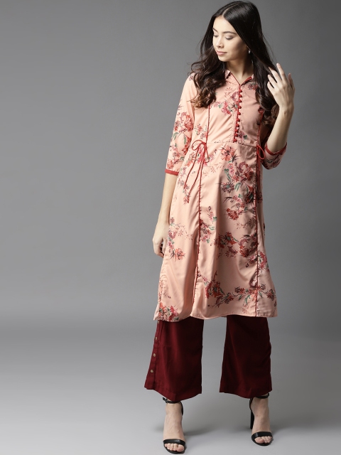 

Moda Rapido Women Peach-Coloured Floral Print A-Line Kurta