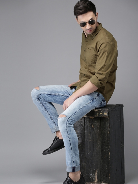 

HERE&NOW Men Brown Regular Fit Self Design Casual Shirt