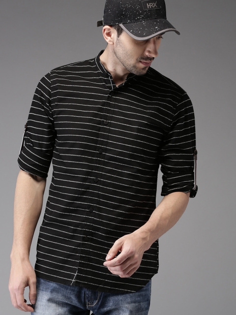 

HERE&NOW Men Black & White Regular Fit Striped Casual Shirt