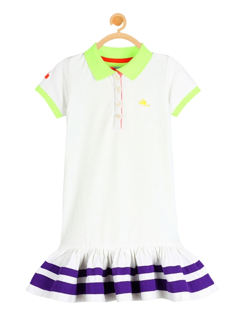 

Cherry Crumble Girls White & Green Solid Drop-Waist Dress