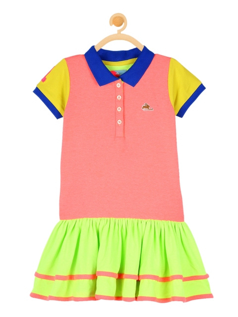 

Cherry Crumble Girls Pink & Lime Green Colourblocked Drop-Waist Dress