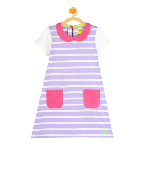 

Cherry Crumble Girls White & Purple Striped A-Line Dress