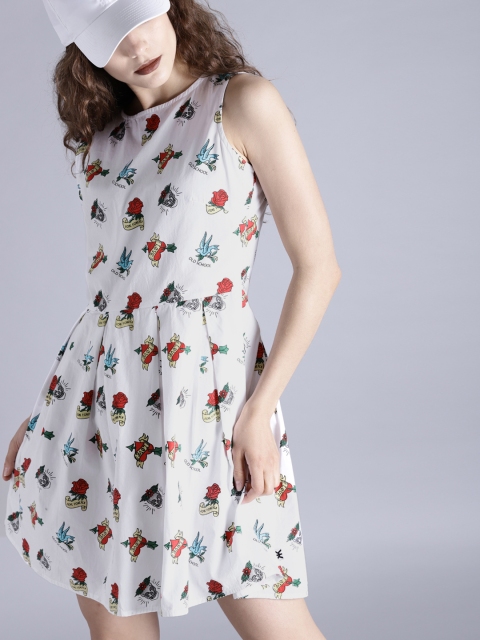 

Kook N Keech Women White Printed Fit & Flare Dress