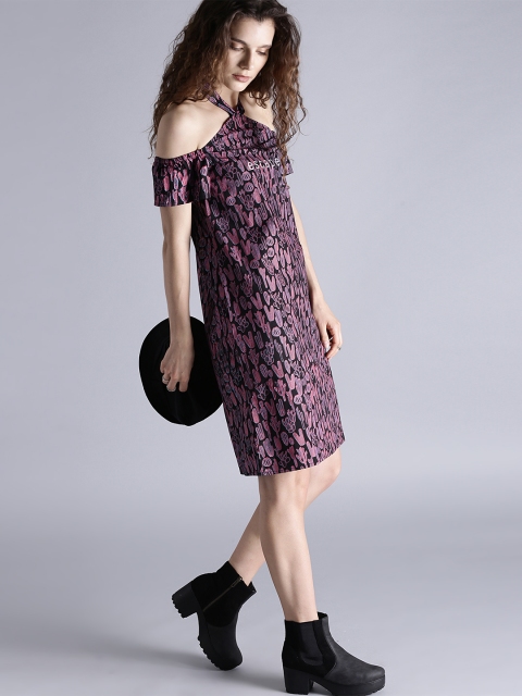 

Kook N Keech Women Purple & Black Printed A-Line Dress