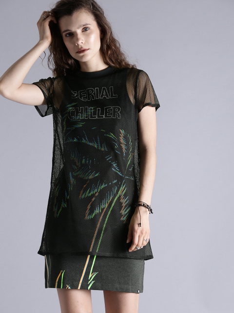 

Kook N Keech Women Black Printed T-shirt Dress