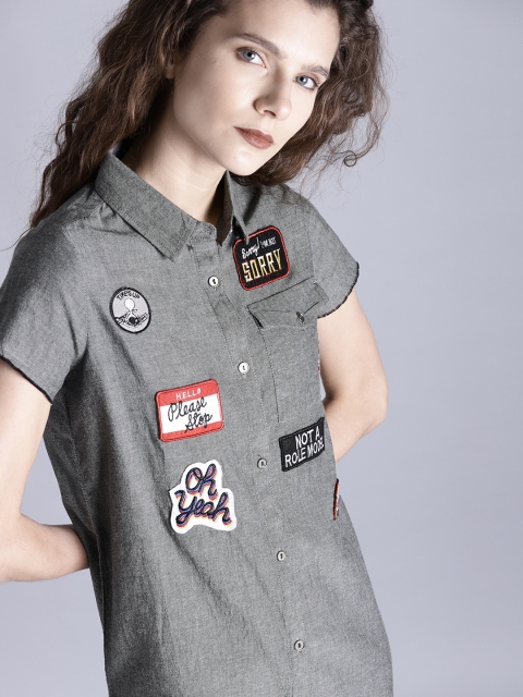 

Kook N Keech Women Charcoal Grey Solid Shirt Dress