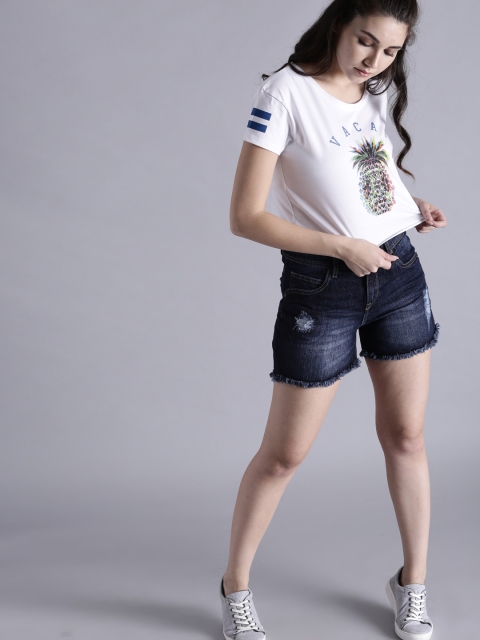 

Kook N Keech Women White Printed Crop T-shirt