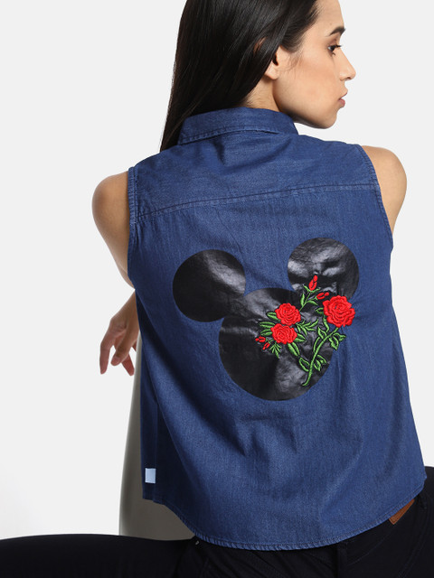 

Kook N Keech Disney Women Blue Chambray Regular Fit Solid Casual Shirt
