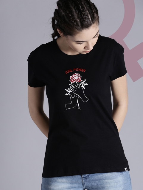 

Kook N Keech Women Black Printed Pure Cotton T-shirt