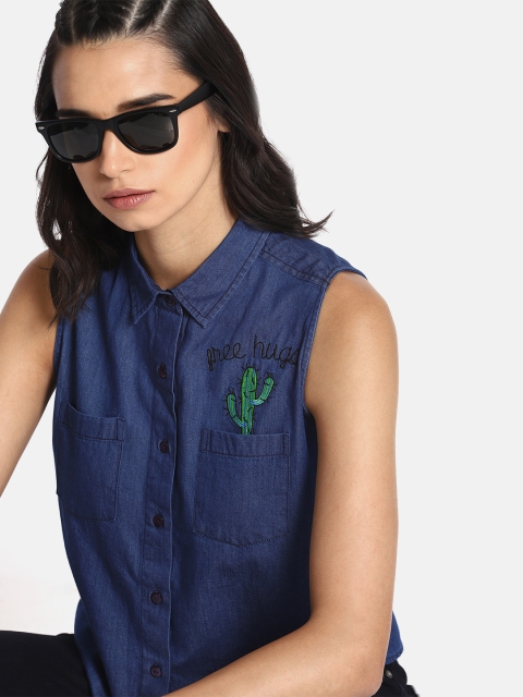 

Kook N Keech Women Blue Regular Fit Faded Casual Shirt
