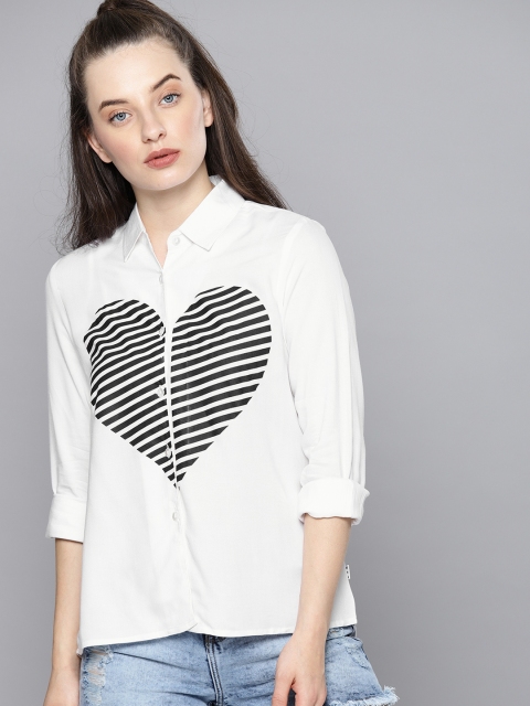 

Kook N Keech Women White & Black Regular Fit Printed Casual Shirt