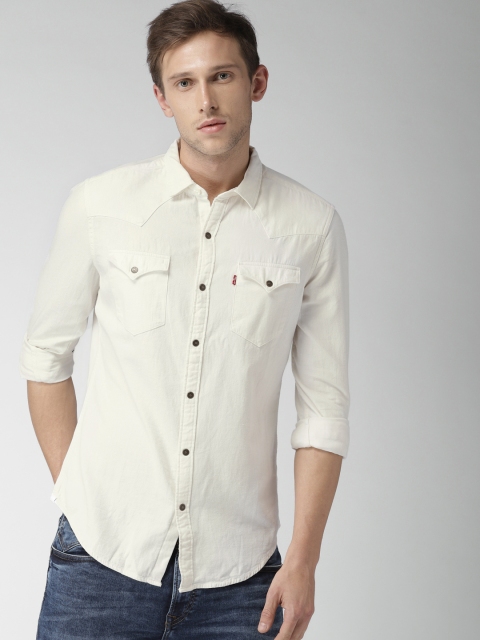 

Levis Men White Slim Fit Solid Casual Shirt