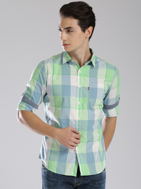 

Levis Men Blue & Green Slim Fit Checked Casual Shirt