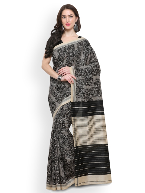 

Saree mall Black & Beige Art Silk Printed Bhagalpuri Saree