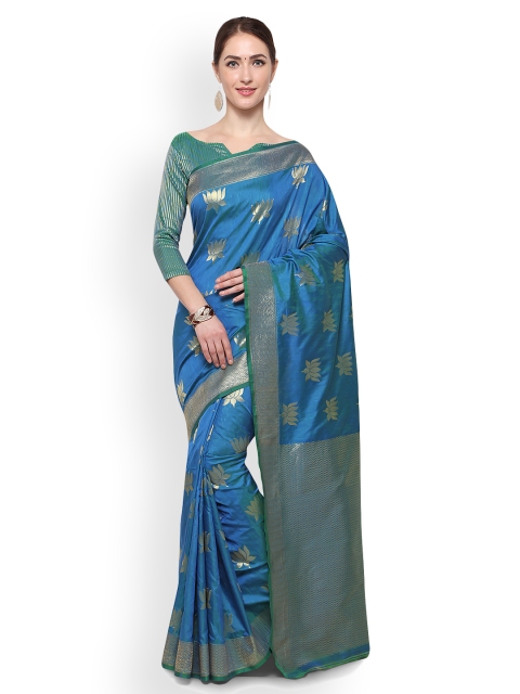 

Saree mall Blue Silk Blend Woven Design Banarasi Saree