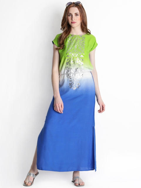 

AKKRITI BY PANTALOONS Women Blue & Green Printed Maxi Dress