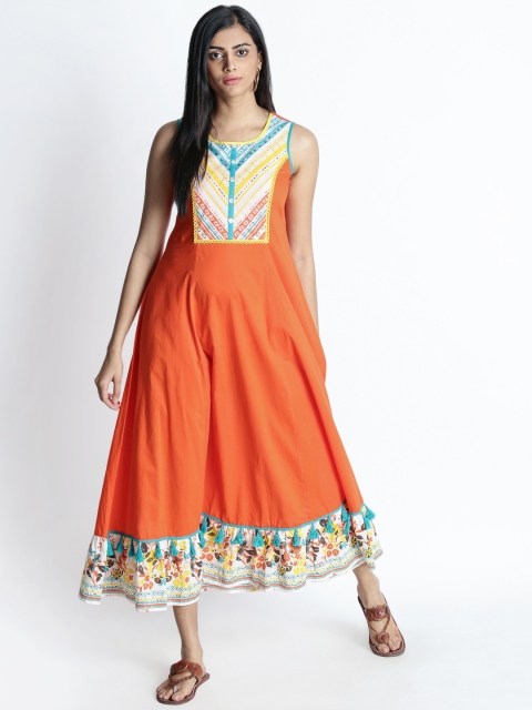 

AKKRITI BY PANTALOONS Women Orange Yoke Design Maxi Dress