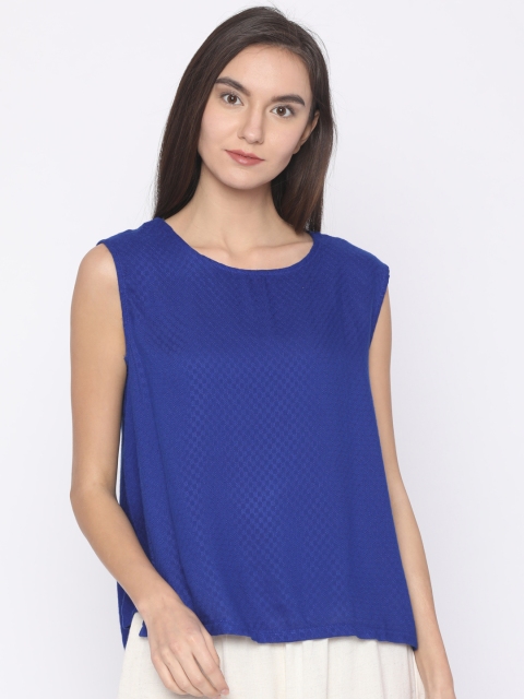 

AKKRITI BY PANTALOONS Women Blue Self Design Top