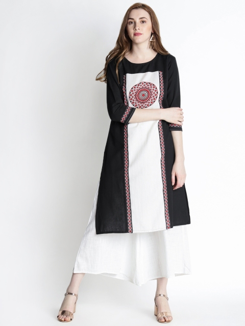 

RANGMANCH BY PANTALOONS Women Black Printed A-Line Handloom Kurta