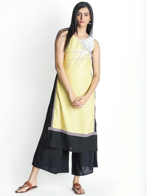 

RANGMANCH BY PANTALOONS Women Yellow Printed Straight Kurta