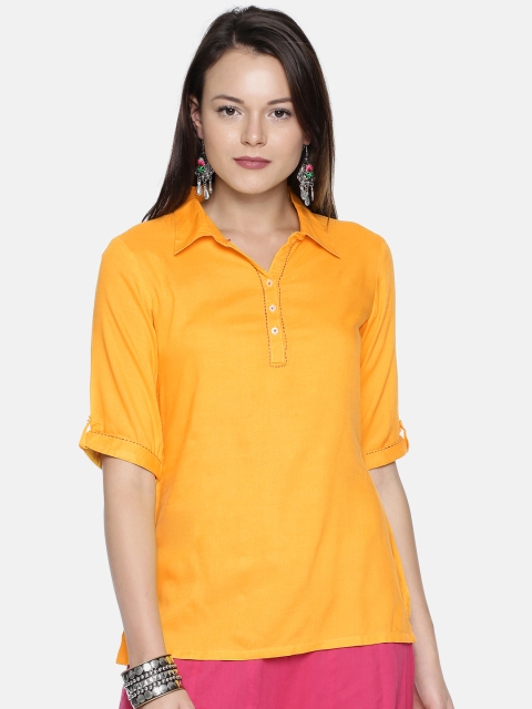 

Rangriti Women Yellow Solid Shirt Style Top