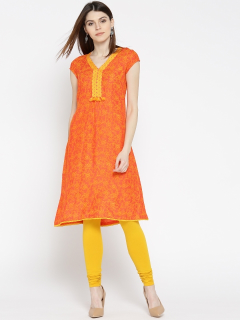 

Rangriti Women Orange & Yellow Printed A-Line Kurta