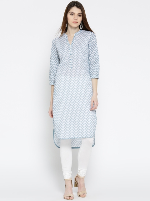 

Rangriti Women Grey & White Printed Straight Kurta