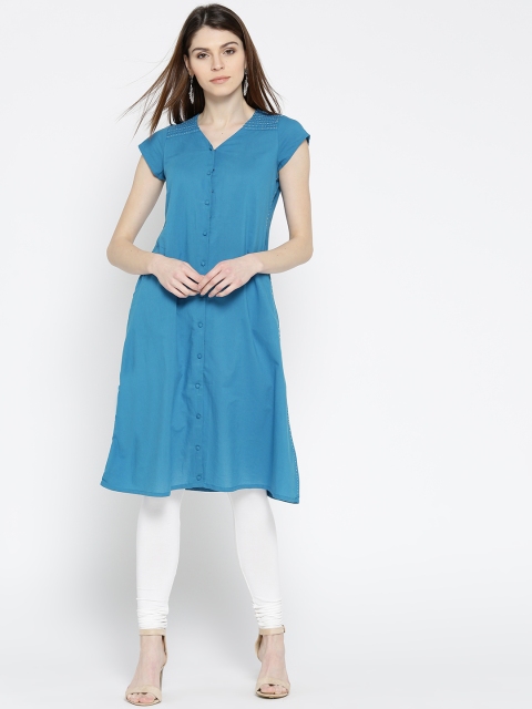 

Rangriti Women Teal Blue Solid A-Line Kurta