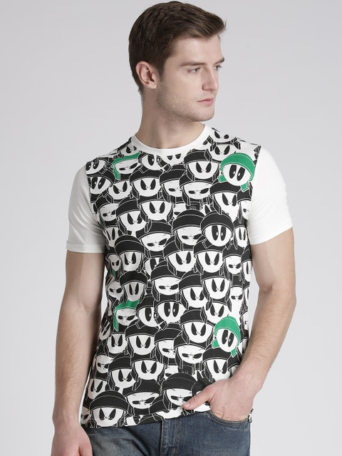 

Splash Men Off-White & Black Printed Round Neck T-shirt