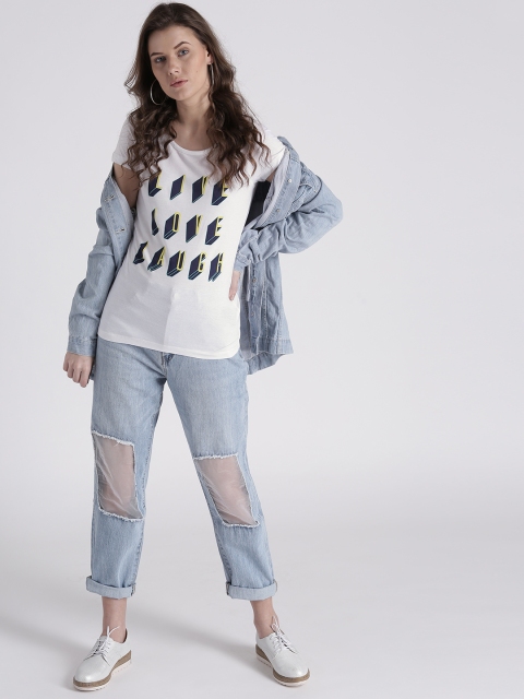 

Splash Women White Printed Round Neck T-shirt