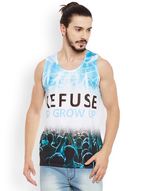 

Wear Your Mind Men Blue and White Printed Round Neck T-shirt