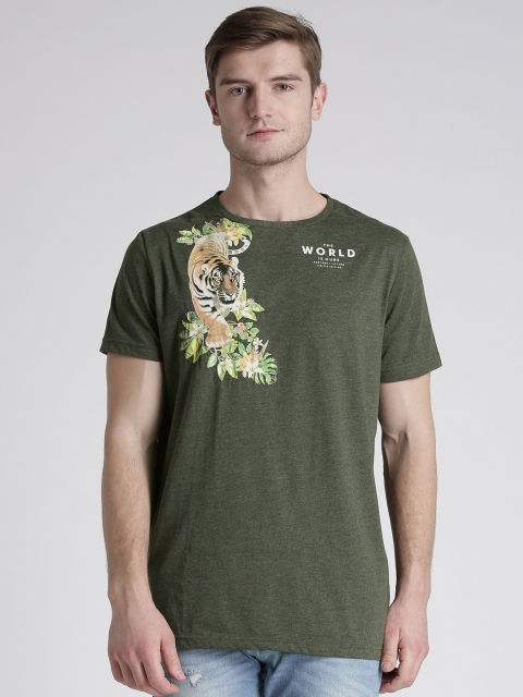 

Splash Men Olive Green Printed Round Neck T-shirt