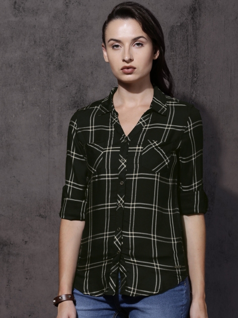 

Roadster Women Black Slim Fit Checked Casual Shirt