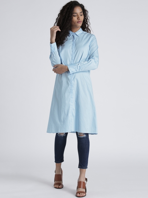 

Splash Women Blue Solid Longline Shirt Style Top