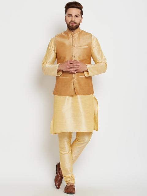 

SOJANYA Men Gold-Toned & Beige Solid Kurta with Churidar