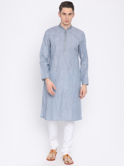

Ethnix by Raymond Men Blue & White Self Design Kurta with Churidar