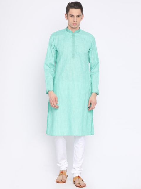 

Ethnix by Raymond Men Sea Green & White Self-Design Kurta with Pyjamas