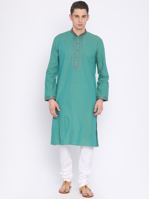 

ethnix by Raymond Men Blue & White Self Design Kurta with Churidar